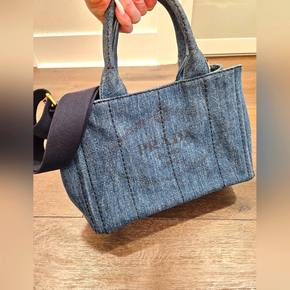 PRADA Blue Denim Mini Canapa Tote Bag + Strap - Picture 1 of 16